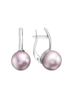 Серьги серебро 925 пробы, покрытие - родирование, вставка - имитация жемчуга