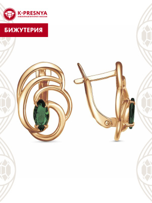 Серьги бижутерия, покрытие - золочение, вставка - искусственная шпинель