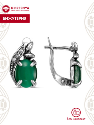 Серьги бижутерия, покрытие - серебрение с оксидированием, вставка - искусственный кошачий глаз , стекло ювелирное preciosa