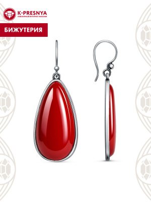 Серьги бижутерия, покрытие - серебрение с оксидированием, вставка - искусственный коралл