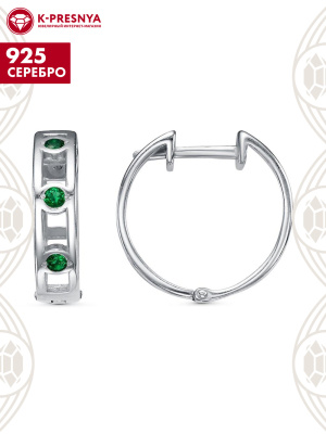 Серьги серебро 925 пробы, покрытие - родирование, вставка - искусственная шпинель