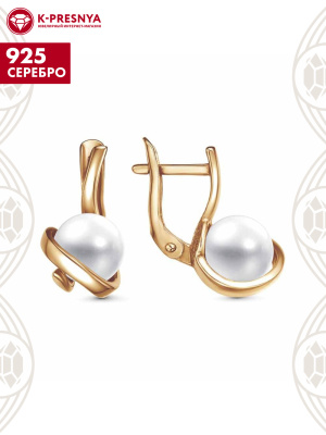 Серьги серебро 925 пробы, покрытие - золочение, вставка - имитация жемчуга