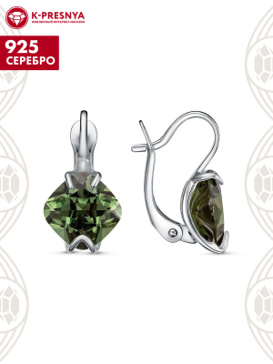 Серьги серебро 925 пробы, покрытие - платинирование, вставка - фианит (недрагоценный камень)