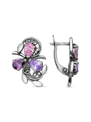 Серьги серебро 925 пробы, покрытие - оксидирование, вставка - фианит (недрагоценный камень)