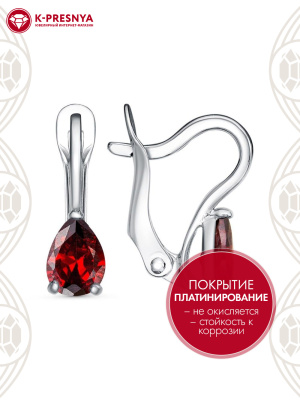 Серьги бижутерия, покрытие - платинирование, вставка - фианит (недрагоценный камень)