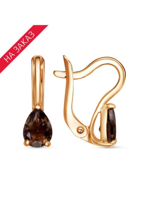 Серьги серебро 925 пробы, покрытие - золочение, вставка - дымчатый кварц