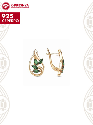 Серьги серебро 925 пробы, покрытие - золочение, вставка - искусственная шпинель