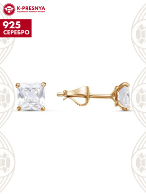 Серьги серебро 925 пробы, покрытие - золочение, вставка - фианит (недрагоценный камень)