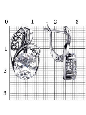 Серьги серебро 925 пробы, покрытие - оксидирование, вставка - фианит (недрагоценный камень)