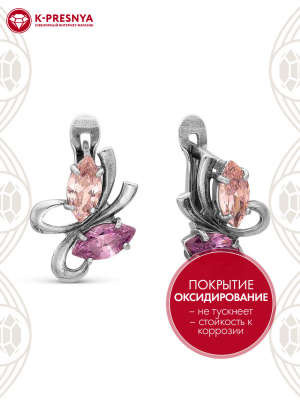 Серьги серебро 925 пробы, покрытие - оксидирование, вставка - фианит (недрагоценный камень)