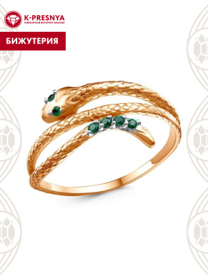 Кольцо бижутерия, покрытие - золочение, выборочное родирование, вставка - искусственная шпинель