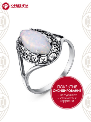 Кольцо серебро 925 пробы, покрытие - оксидирование, вставка - искусственный опал