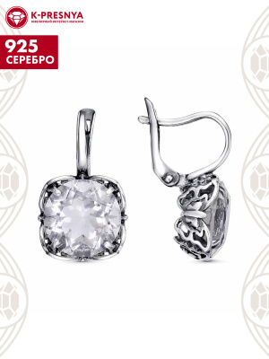 Серьги серебро 925 пробы, покрытие - оксидирование, вставка - горный хрусталь