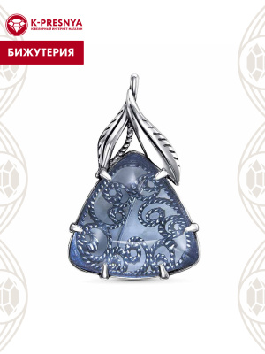 Брошь бижутерия, покрытие - серебрение с оксидированием, вставка - стекло ювелирное собственной огранки