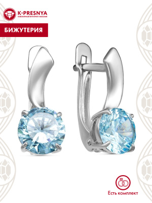 Серьги бижутерия, покрытие - серебрение, вставка - фианит (недрагоценный камень)