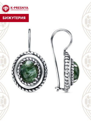 Серьги бижутерия, покрытие - серебрение с оксидированием, вставка - серафинит