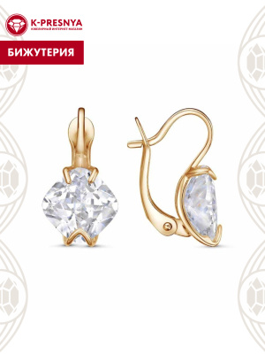 Серьги бижутерия, покрытие - золочение, вставка - фианит (недрагоценный камень)