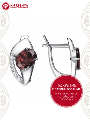 Серьги бижутерия, покрытие - платинирование, вставка - фианит (недрагоценный камень)