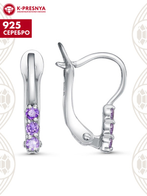 Серьги серебро 925 пробы, покрытие - платинирование, вставка - фианит (недрагоценный камень)