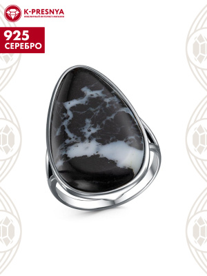 Кольцо серебро 925 пробы, покрытие - оксидирование, вставка - искусственный обсидиан