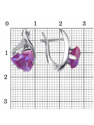 Серьги серебро 925 пробы, покрытие - родирование, вставка - ситалл собственной огранки, фианит (недрагоценный камень)