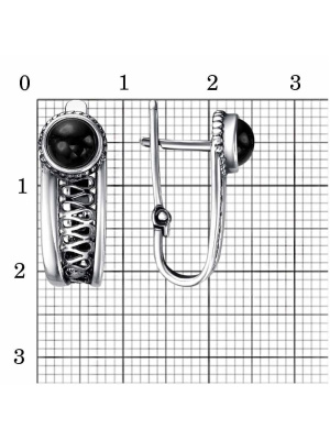 Серьги бижутерия, покрытие - серебрение с оксидированием, вставка - искусственный агат черный