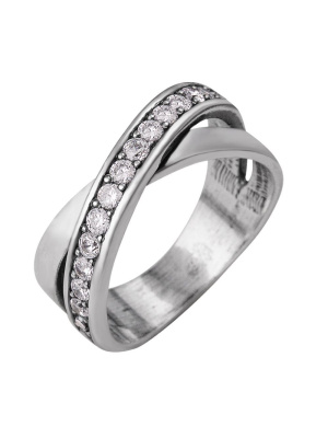 Кольцо бижутерия, покрытие - серебрение с оксидированием, вставка - стекло ювелирное preciosa