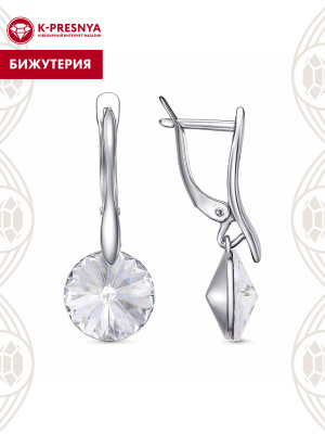 Серьги бижутерия, покрытие - платинирование, вставка - стекло ювелирное preciosa