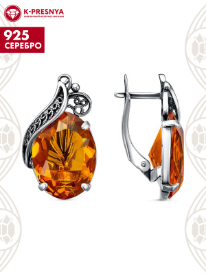 Серьги серебро 925 пробы, покрытие - оксидирование, вставка - стекло ювелирное собственной огранки