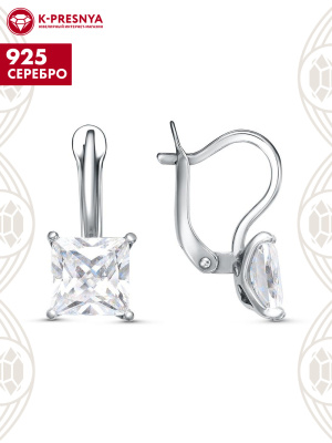 Серьги серебро 925 пробы, покрытие - родирование, вставка - фианит (недрагоценный камень)