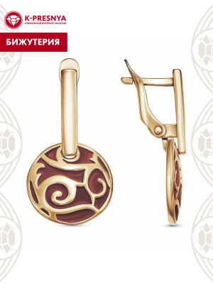 Серьги бижутерия, покрытие - золочение, отделка - эмаль, без вставок