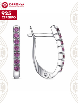 Серьги серебро 925 пробы, покрытие - родирование, вставка - синтетический корунд