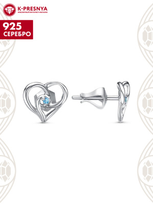 Серьги серебро 925 пробы, покрытие - платинирование, вставка - фианит (недрагоценный камень)