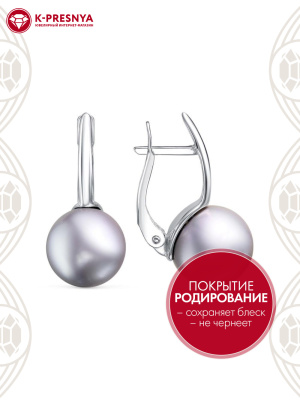 Серьги серебро 925 пробы, покрытие - родирование, вставка - имитация жемчуга