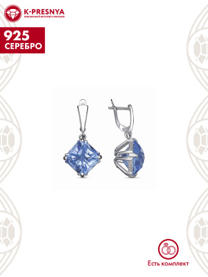 Серьги серебро 925 пробы, покрытие - платинирование, вставка - стекло ювелирное собственной огранки