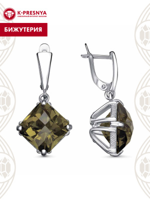 Серьги бижутерия, покрытие - платинирование, вставка - стекло ювелирное собственной огранки