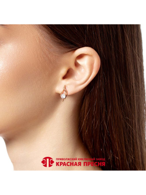 Серьги серебро 925 пробы, покрытие - золочение, вставка - фианит (недрагоценный камень)