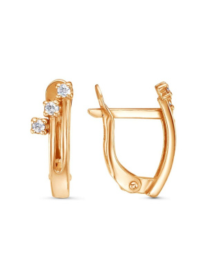 Серьги бижутерия, покрытие - золочение, вставка - фианит (недрагоценный камень)