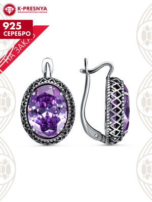 Серьги серебро 925 пробы, покрытие - оксидирование, вставка - фианит (недрагоценный камень)