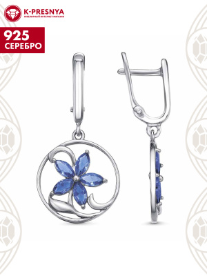 Серьги серебро 925 пробы, покрытие - платинирование, вставка - искусственная шпинель