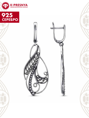 Серьги серебро 925 пробы, покрытие - оксидирование, без вставок