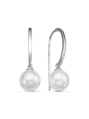 Серьги серебро 925 пробы, покрытие - родирование, вставка - имитация жемчуга