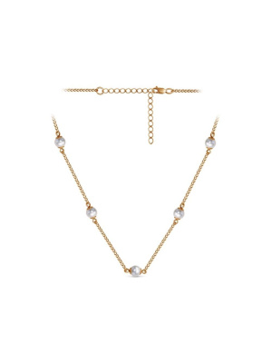 Колье бижутерия, покрытие - золочение, вставка - имитация жемчуга