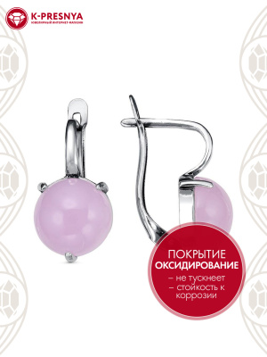 Серьги серебро 925 пробы, покрытие - оксидирование, вставка - искусственный кварц розовый