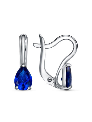 Серьги серебро 925 пробы, покрытие - платинирование, вставка - искусственная шпинель