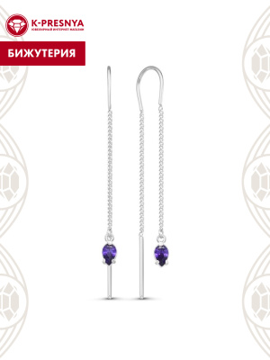 Серьги бижутерия, покрытие - серебрение, вставка - фианит (недрагоценный камень)