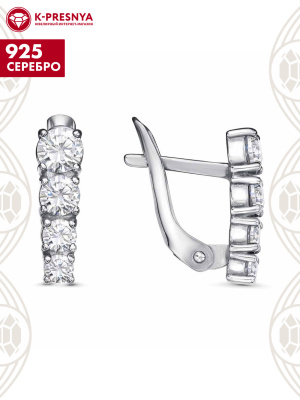 Серьги серебро 925 пробы, покрытие - платинирование, вставка - фианит (недрагоценный камень)