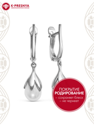 Серьги серебро 925 пробы, покрытие - родирование, вставка - имитация жемчуга