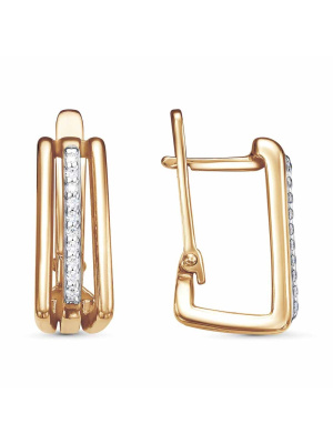 Серьги серебро 925 пробы, покрытие - золочение, выборочное родирование, вставка - фианит (недрагоценный камень)