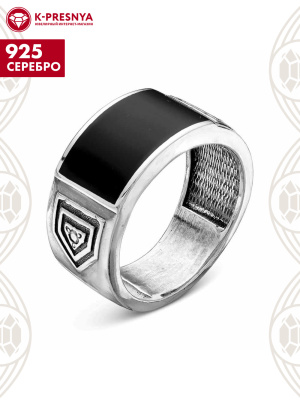 Кольцо серебро 925 пробы, покрытие - оксидирование, отделка - эмаль, вставка - фианит (недрагоценный камень)